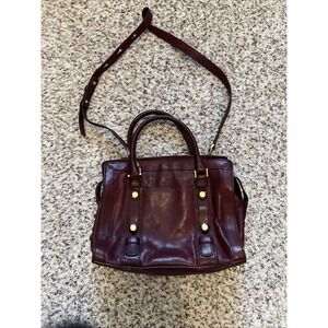 Michael Kors Tote Womens Burgundy Berry Zip Handbag Leather Trim Shoulder Straps
